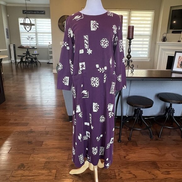 VTG Donna Maxi House Dress Women’s Size Small Pockets Purple Oversized Lounge - Picture 1 of 13